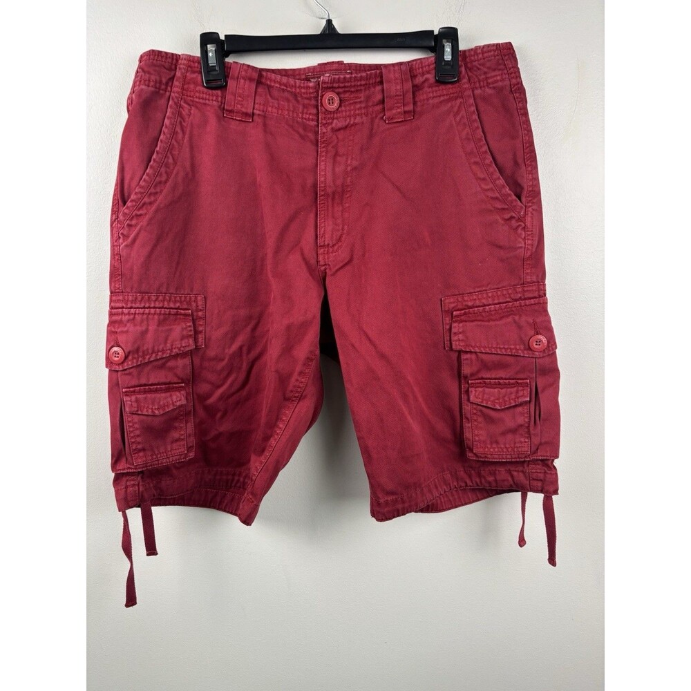 MATCHSTICK Cargo Shorts Men 36 Red Twill Drawstring Waist Utility Pockets